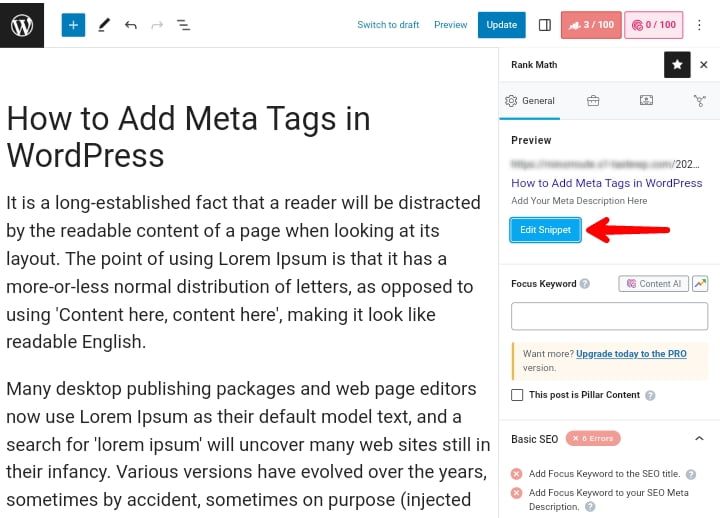 Adding Meta Tags to WordPress using RankMath plugin 